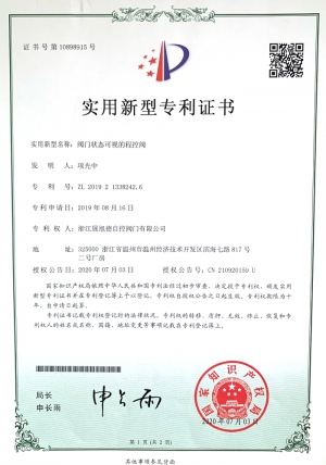 程控閥專利證書